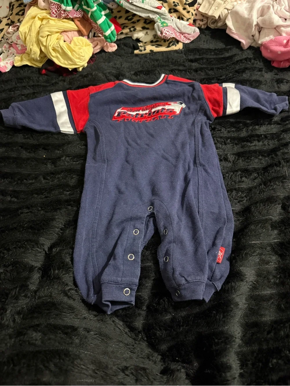 Navy and Red Baby New England patriots one -Piece Romper